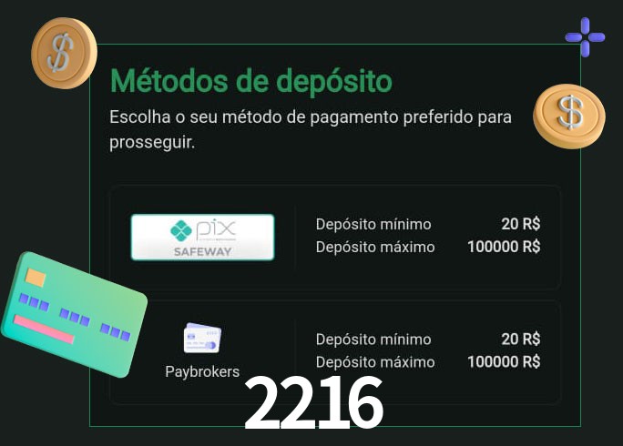 O cassino 2216 oferece uma grande variedade de métodos de pagamento